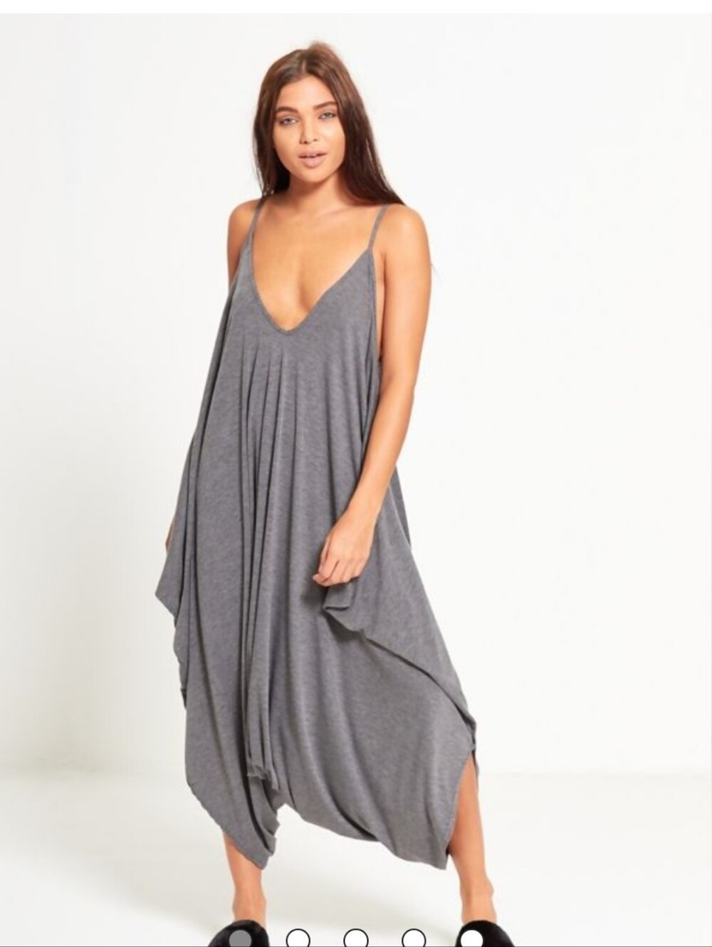 Flowy Grey V-Neck Sleeveless Maxi Dress With Leg Holes
